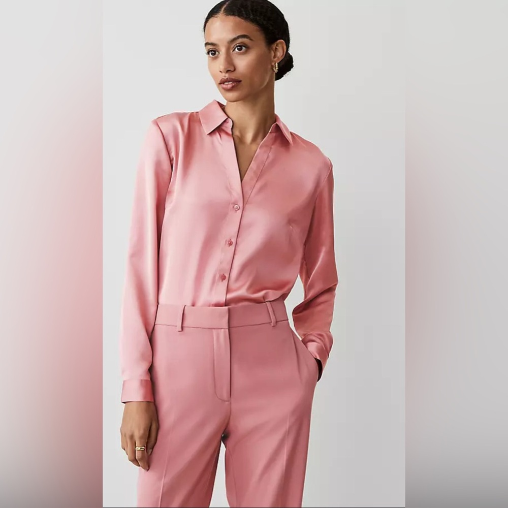 Ann Taylor Pink Satin Essential Shirt